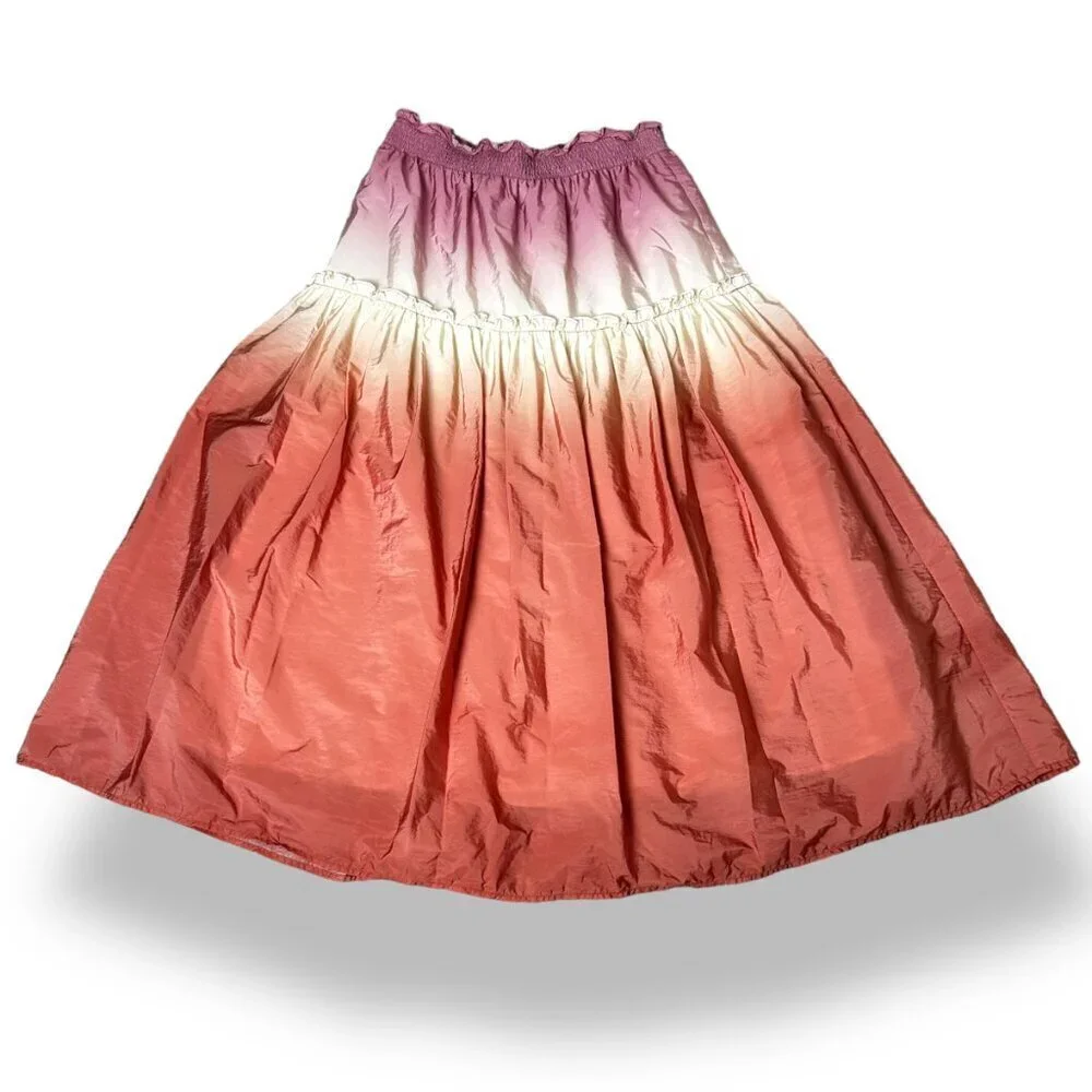 Sea New York Dip Dyed Ombre Orange Pink Taffeta Tiered Midi Skirt Zanna Sz 0